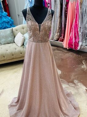 Sparkling Beaded V-Neck Prom Dress in Rose